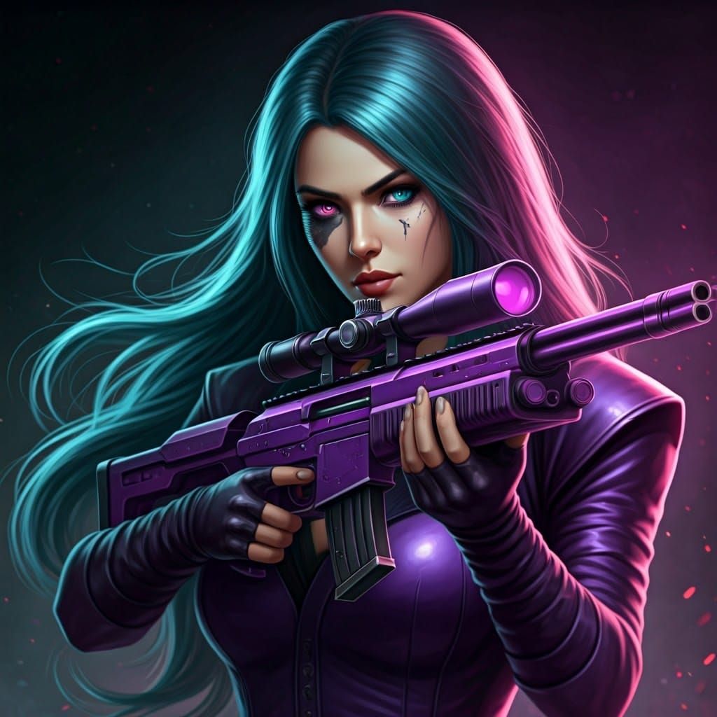 Futuristic Female Sniper with Iridescent Eyes