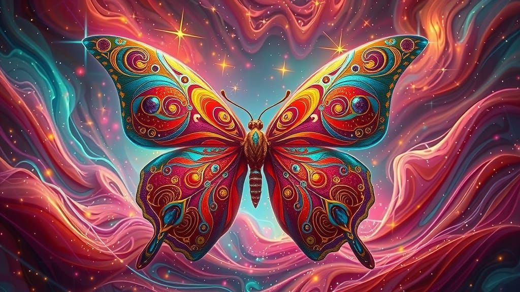 Surreal Firebird in Cosmic Close-Up, with Swirling Crimson a...