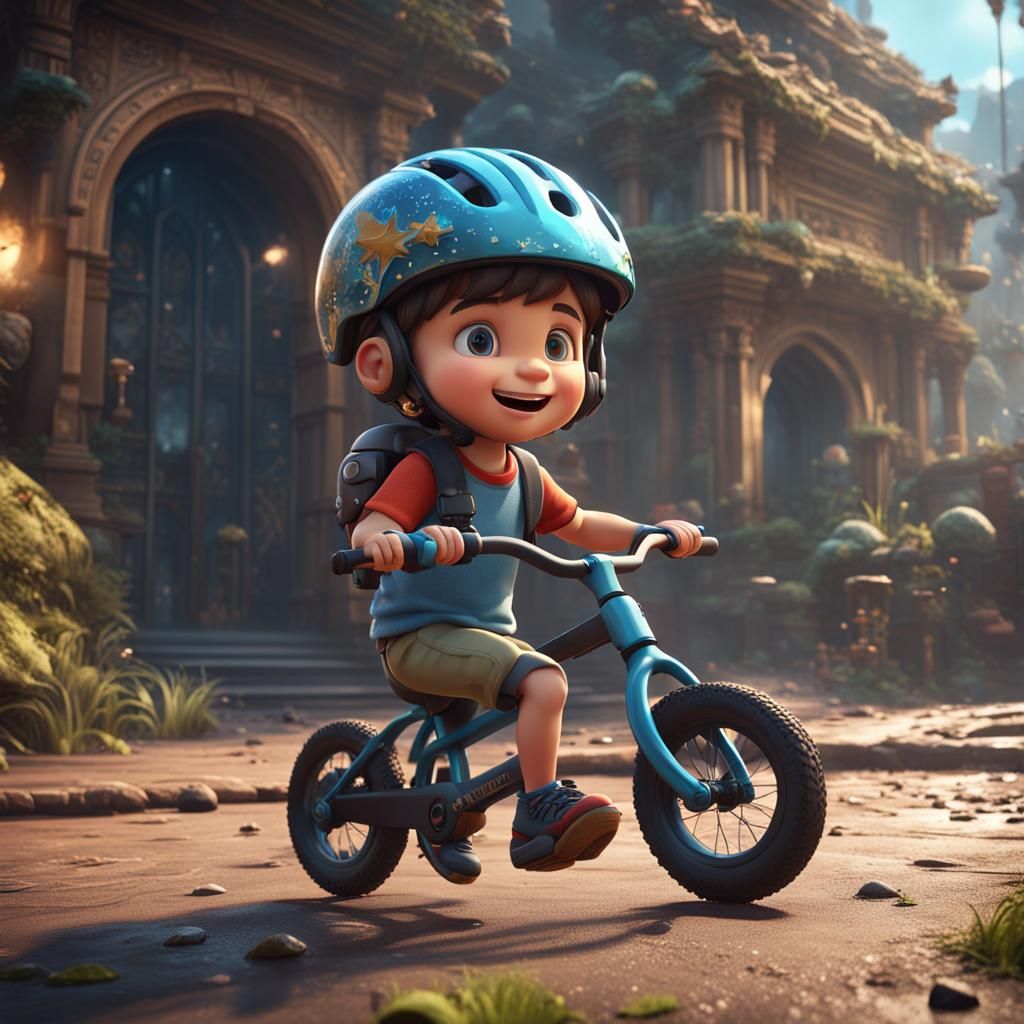 Child on Bike: Detailed Matte Painting
