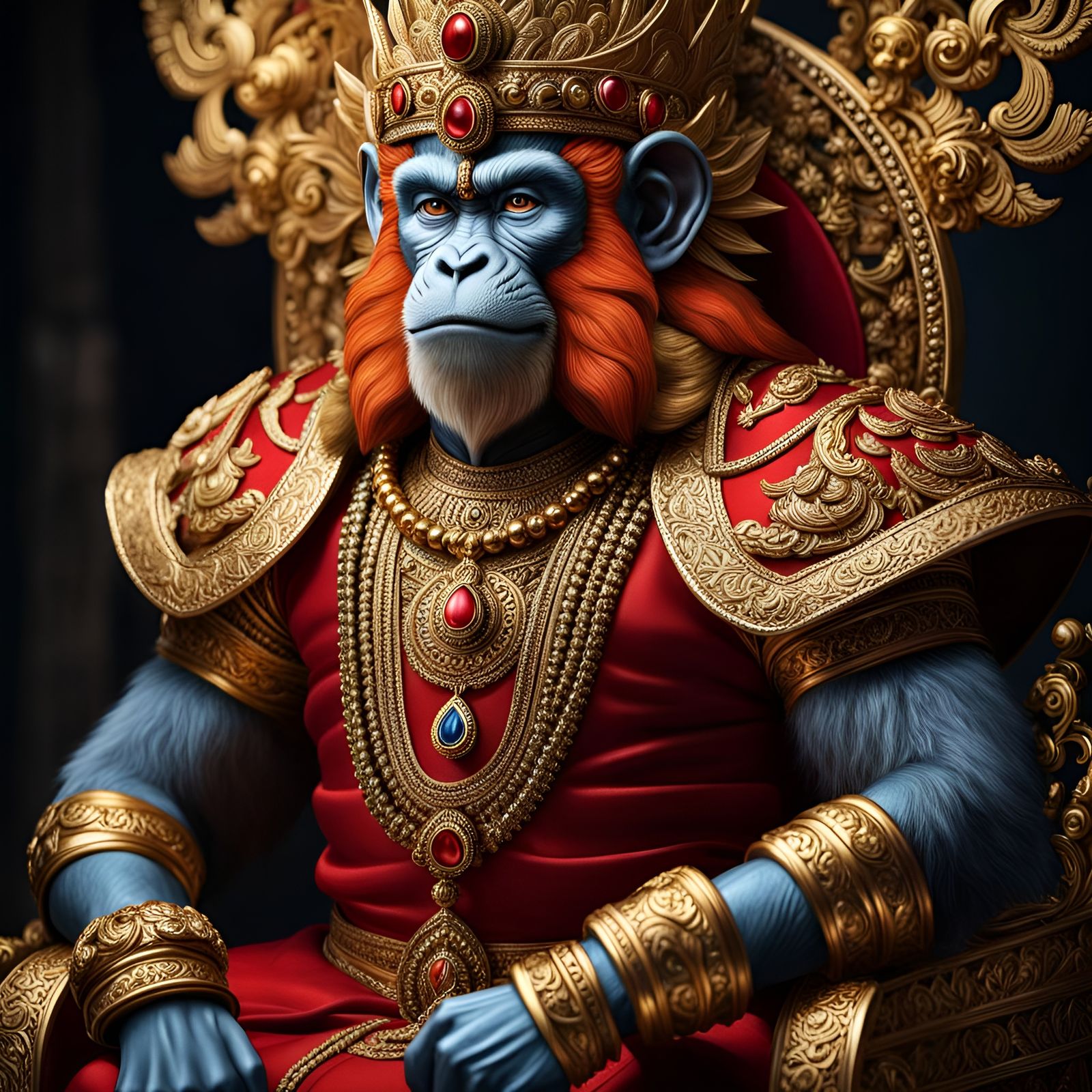 Hindu Monkey King Portrait on Throne