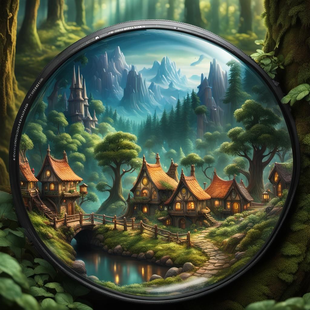 Elven Village Reflected in Camera Lens