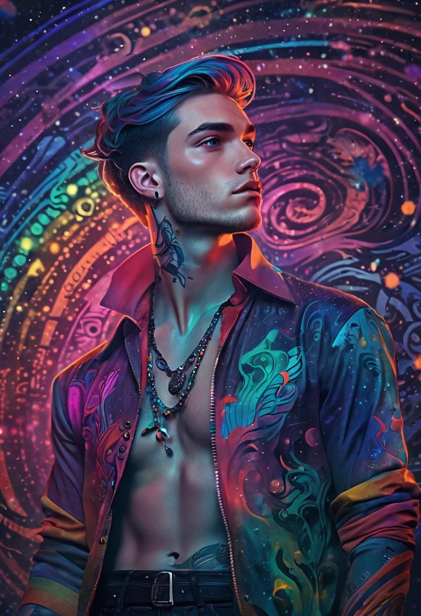 Cosmic Youth in an Electric Art Deco Galaxy