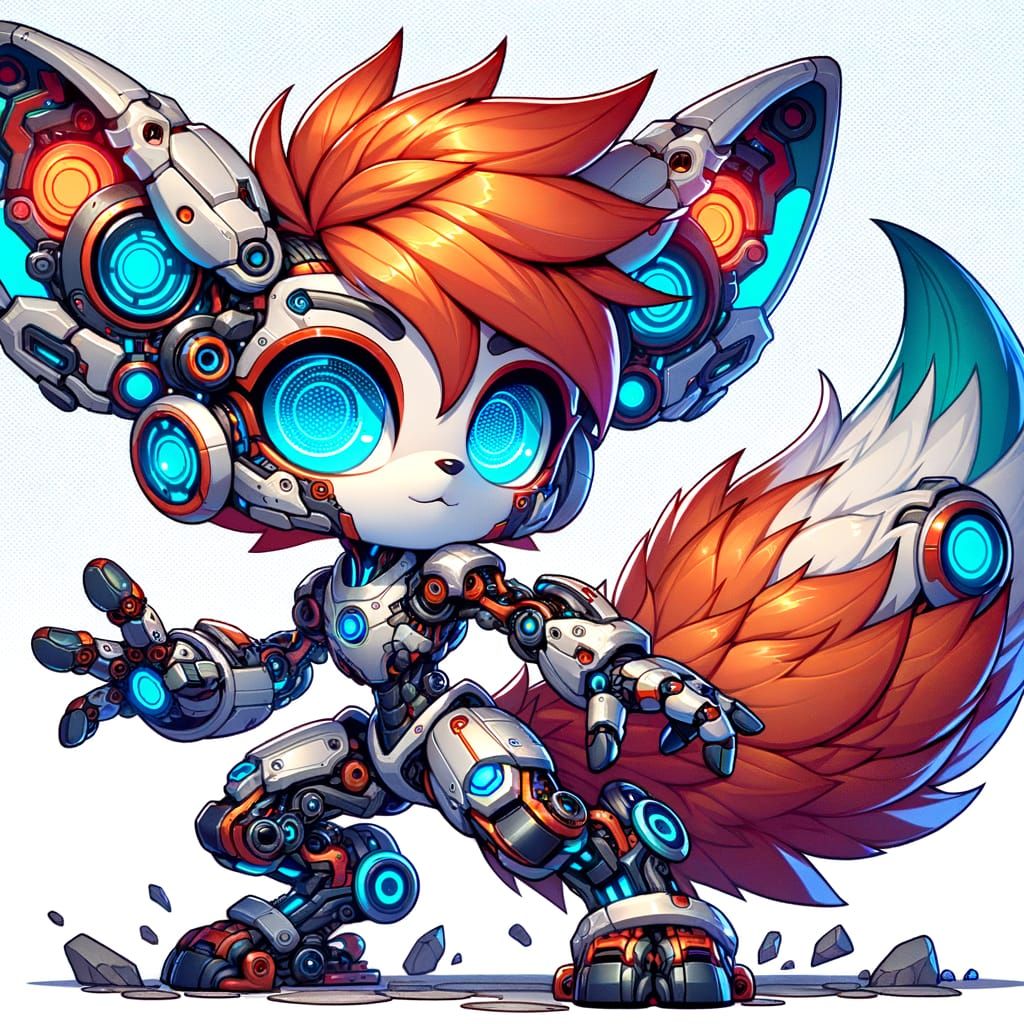 Chibi-Style Robot Animal with Bright Accents
