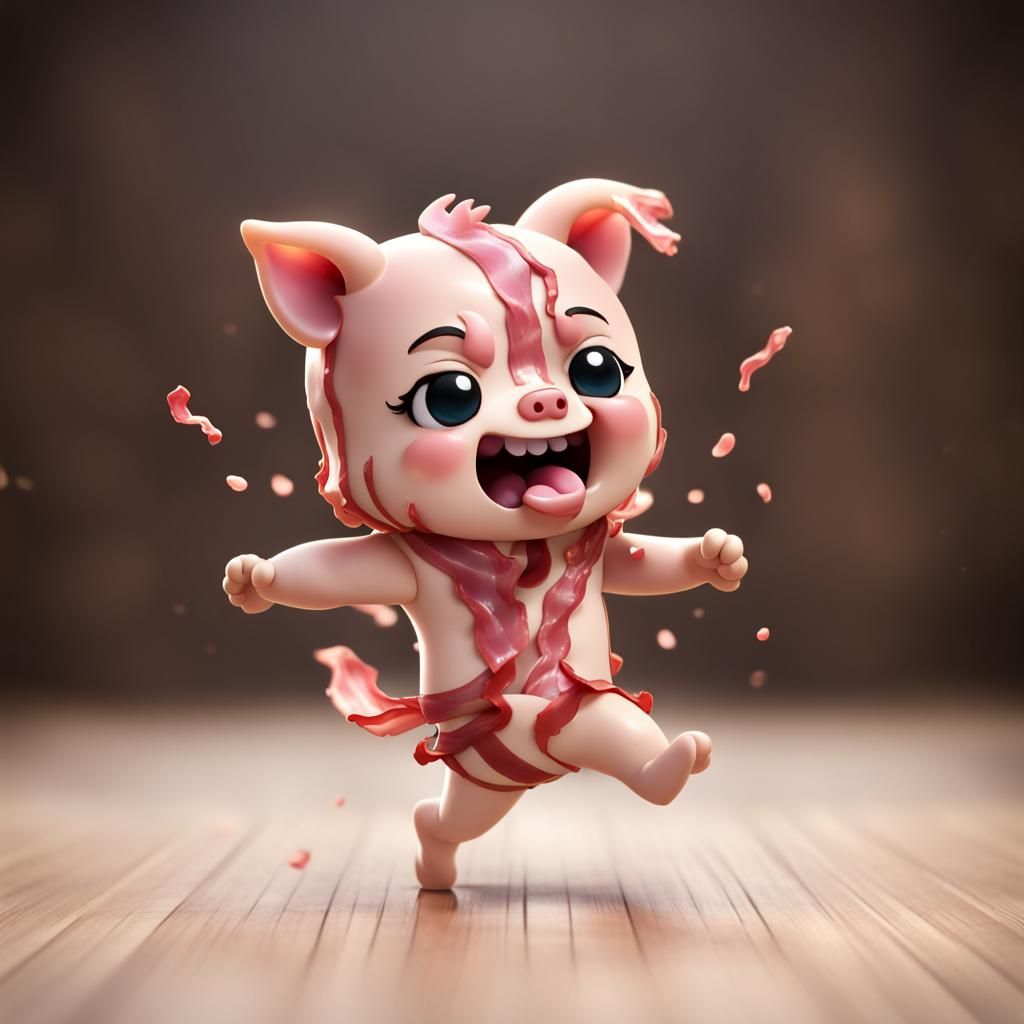 A piece of chibi bacon shaking as he dances.