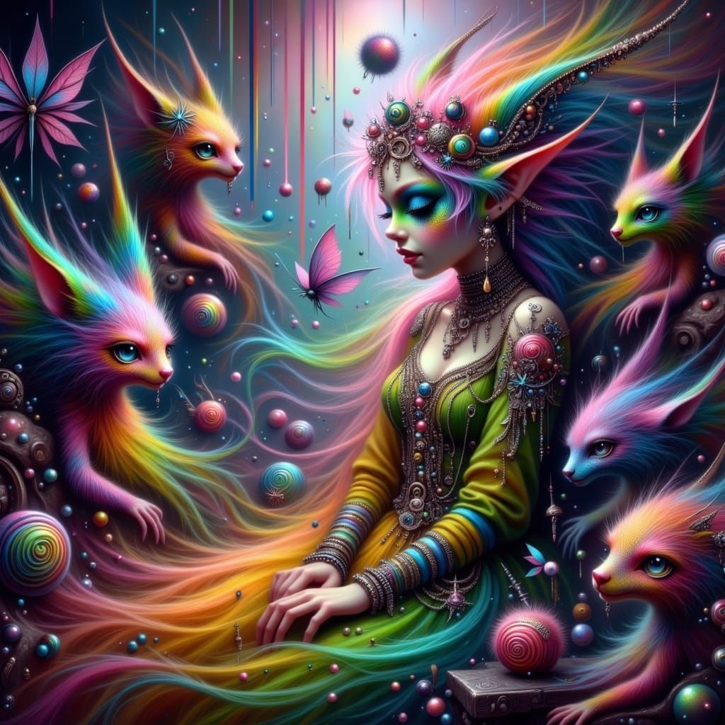 Surreal Fairy Punk Creatures in a Glowing Otherworldly Biome