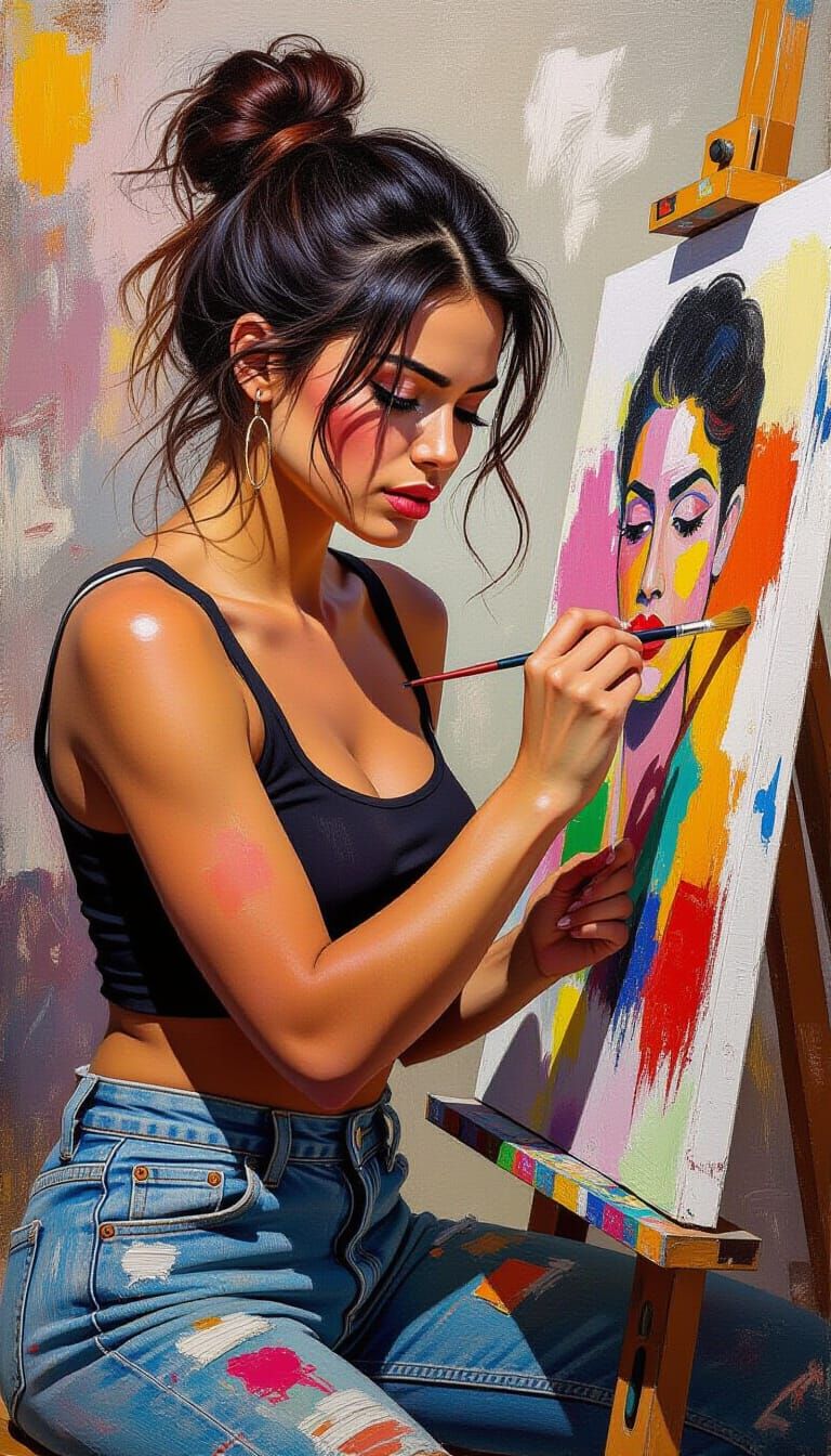 Latina Artist Focused on Vibrant Canvas