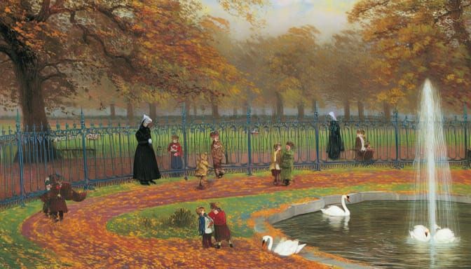 Autumn Park Scene in 1880 Oil Painting Style