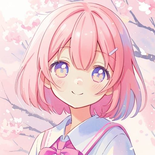 Kawaii Schoolgirl Manga Portrait in Watercolor Style