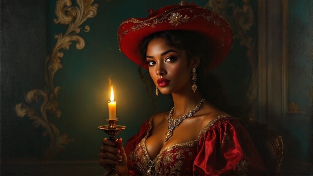 Chilean Woman Portrait in Opulent Rococo Style