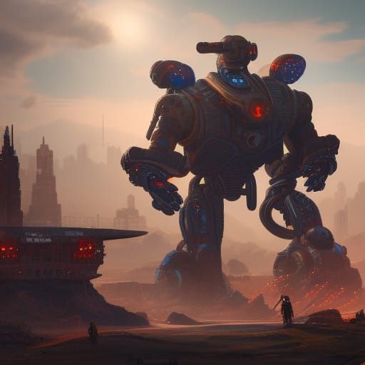 Detailed Robot War Fantasy Concept Art