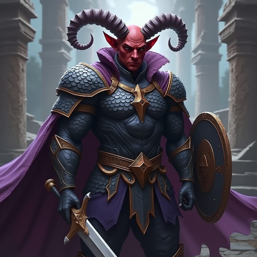 Proud Tiefling Warrior in Dark Fantasy Style