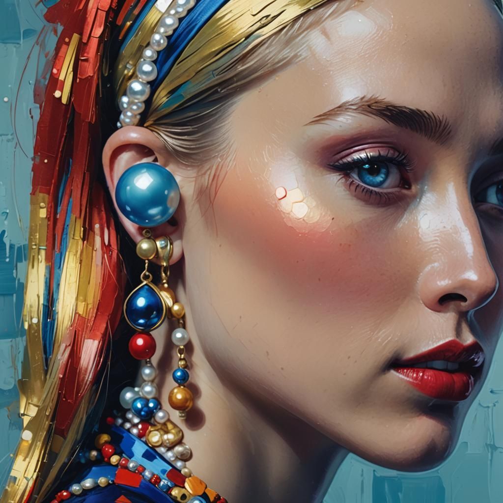 Pop Art Girl with Pearl Earring in Graphic Style