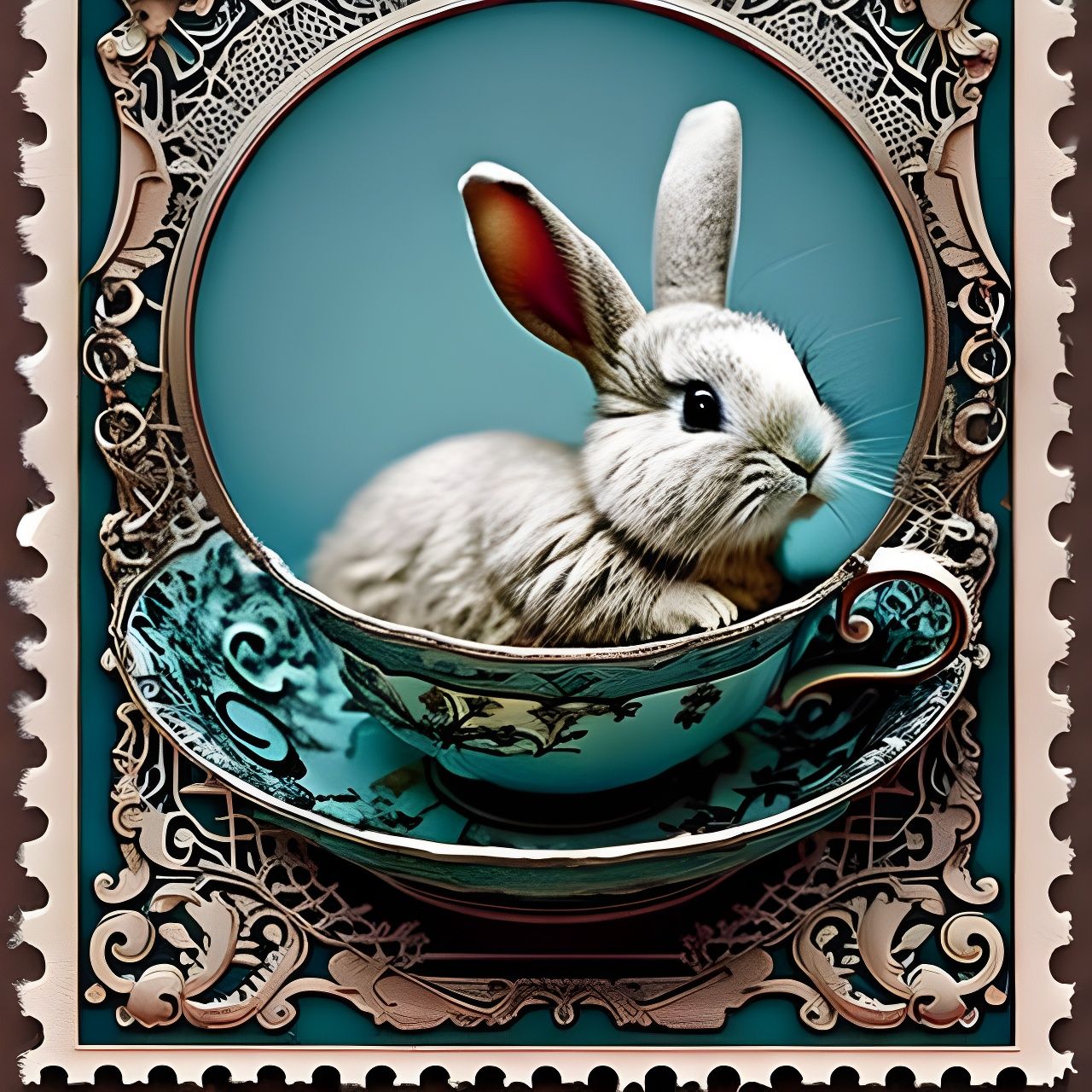 Adorable Bunny in Teacup US Postage Stamp