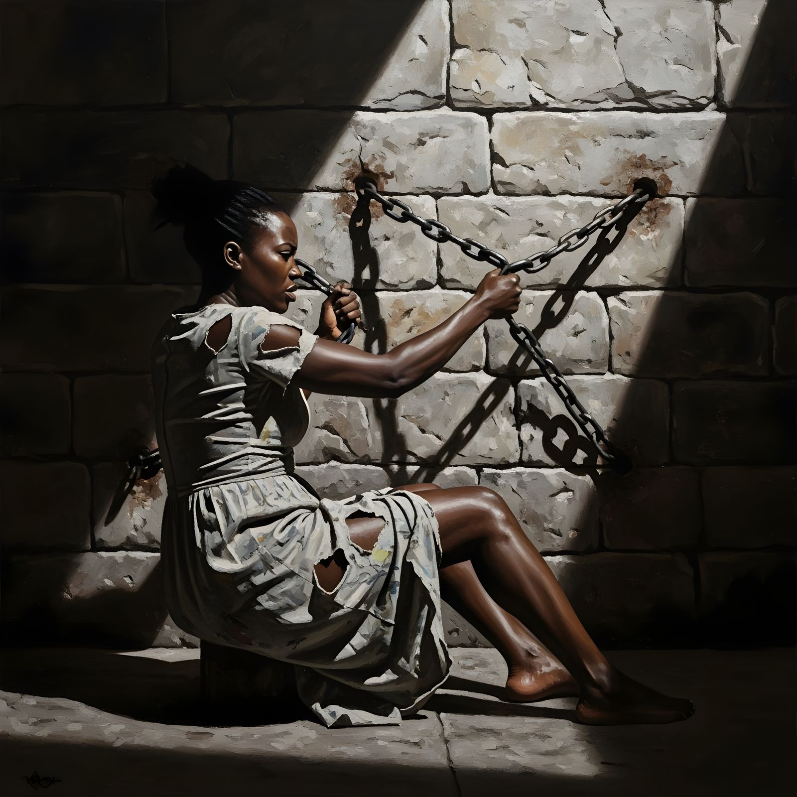 Powerful Image: African Woman's Struggle Against Chains