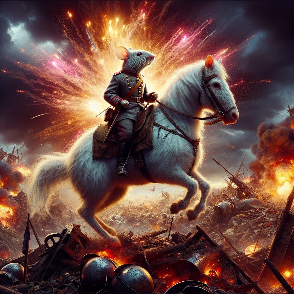Mouse in Antique Soldier's Uniform Charges into Battle on Ho...