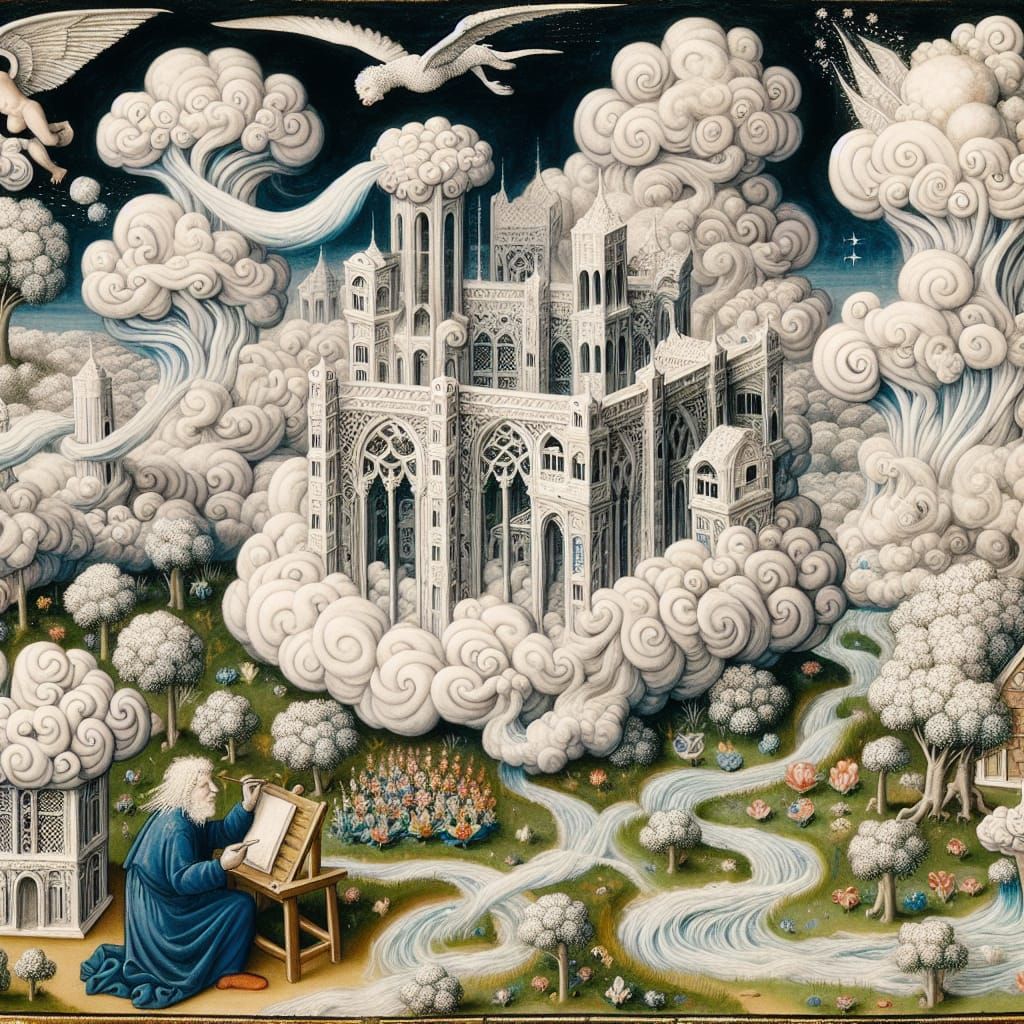 Ethereal Cloud Paradise in Medieval Art Style