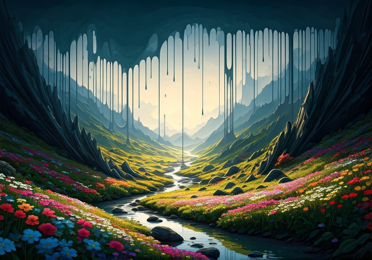 Vibrant Valley in Dripping Wet Paint Style
