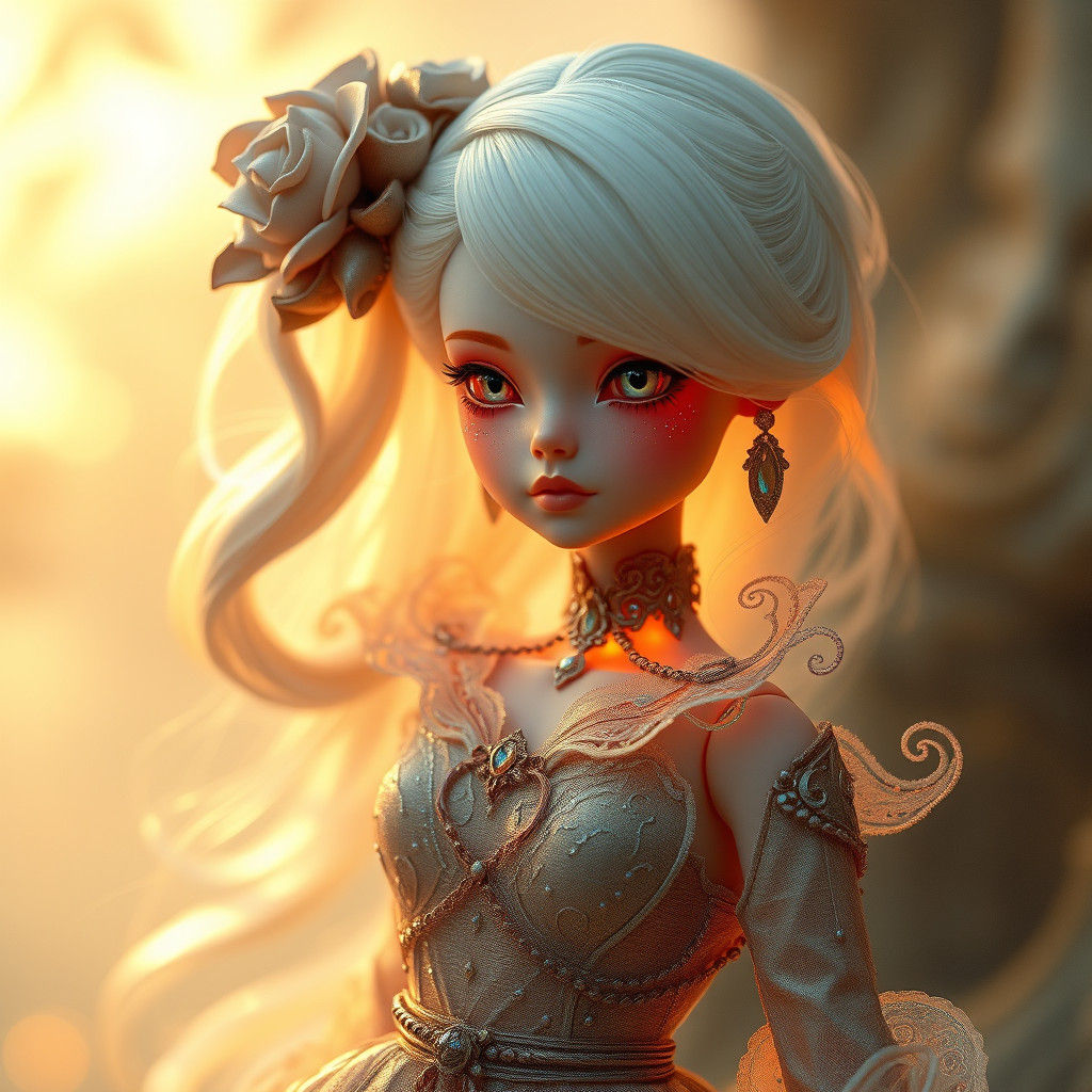 Futuristic Doll with Changing Outfits in Dreamlike Fantasy S...