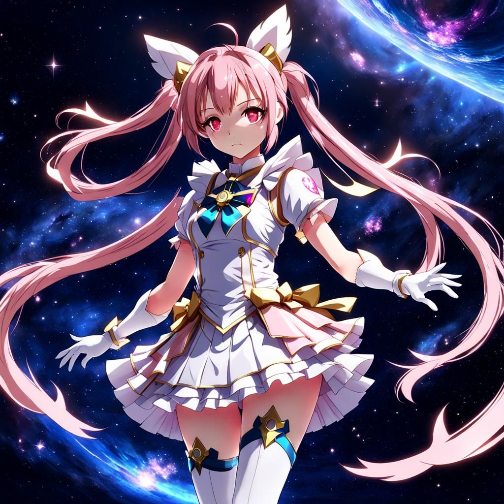 Magical Girl Posing in Deep Space: 3D Anime Art