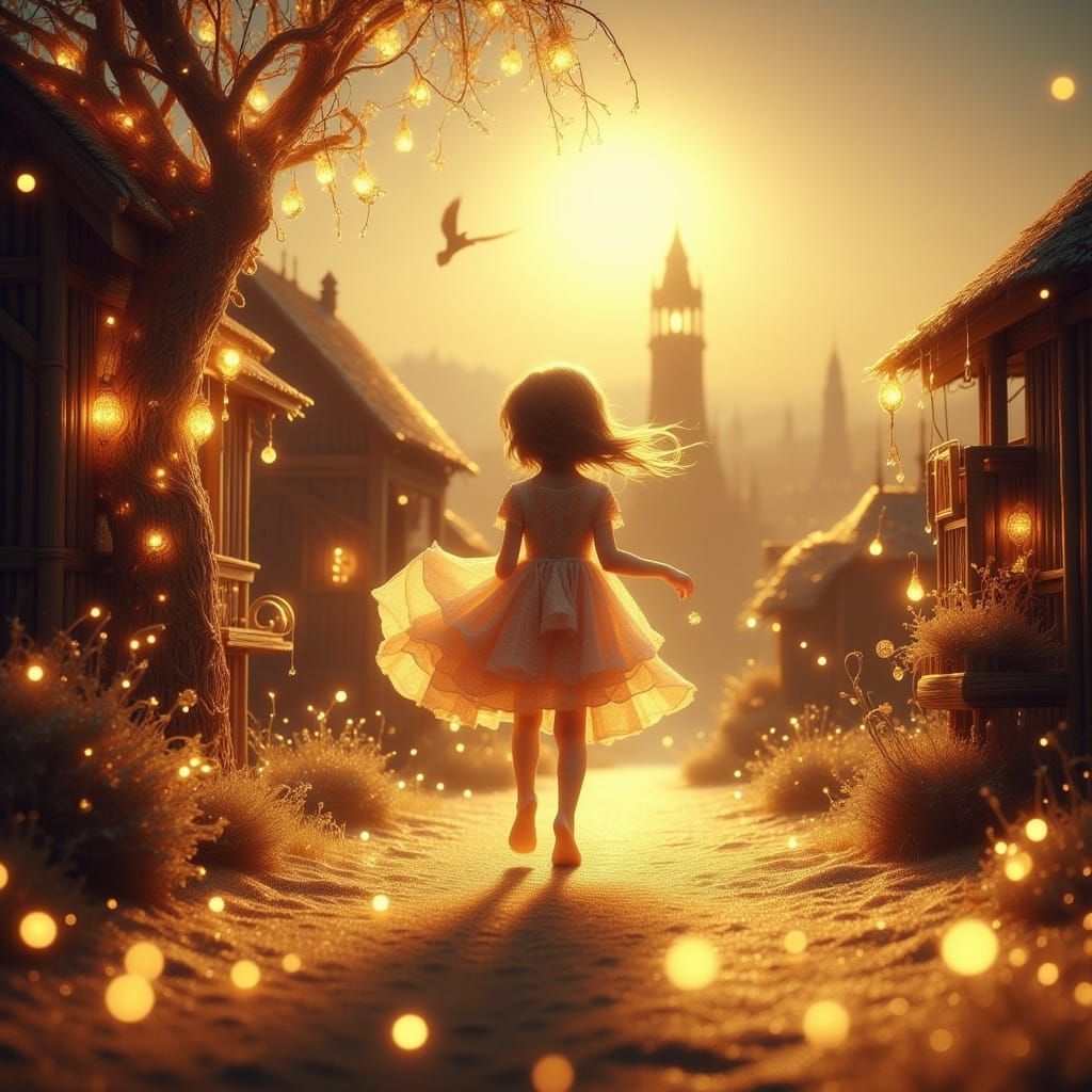 Barefoot Girl in Sunlit Village, Anime Style