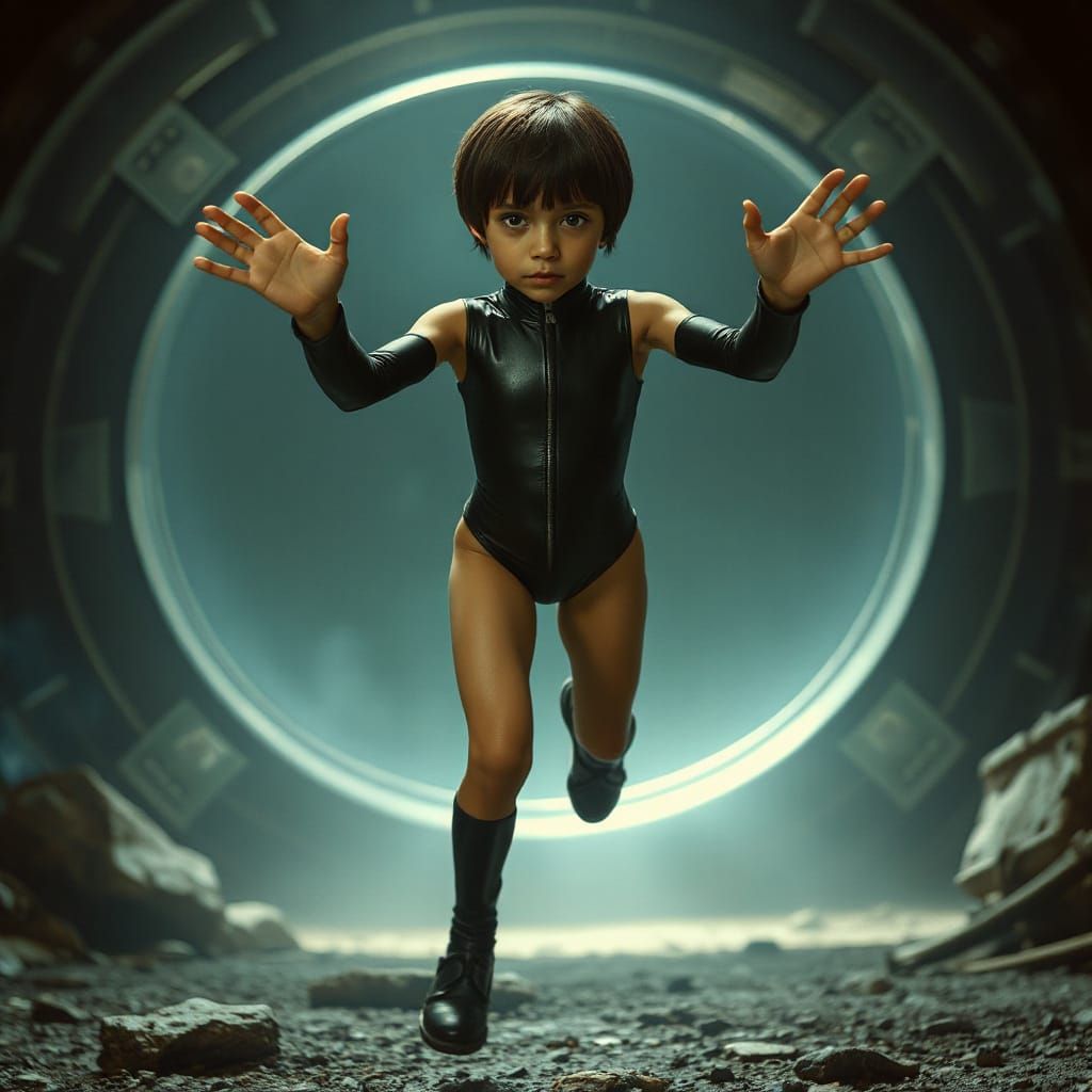 Girl Emerging from a Stargate Portal in Photorealistic Style