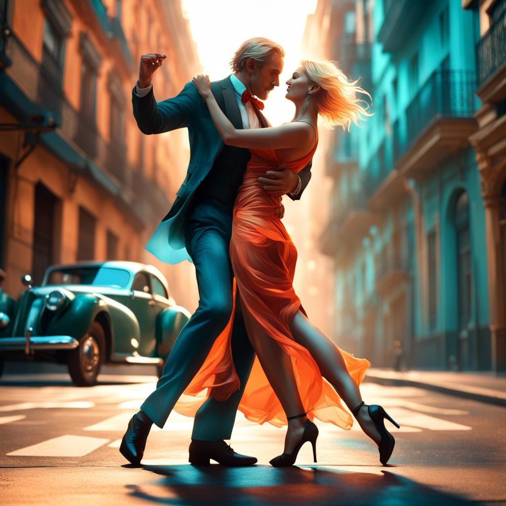 Tango Dance in Buenos Aires, Art Nouveau Style