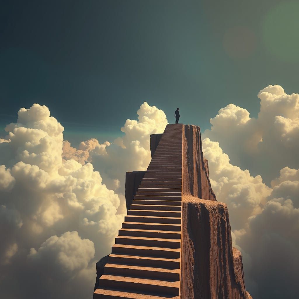 Whimsical Illusion Scene with Perpetual Staircase