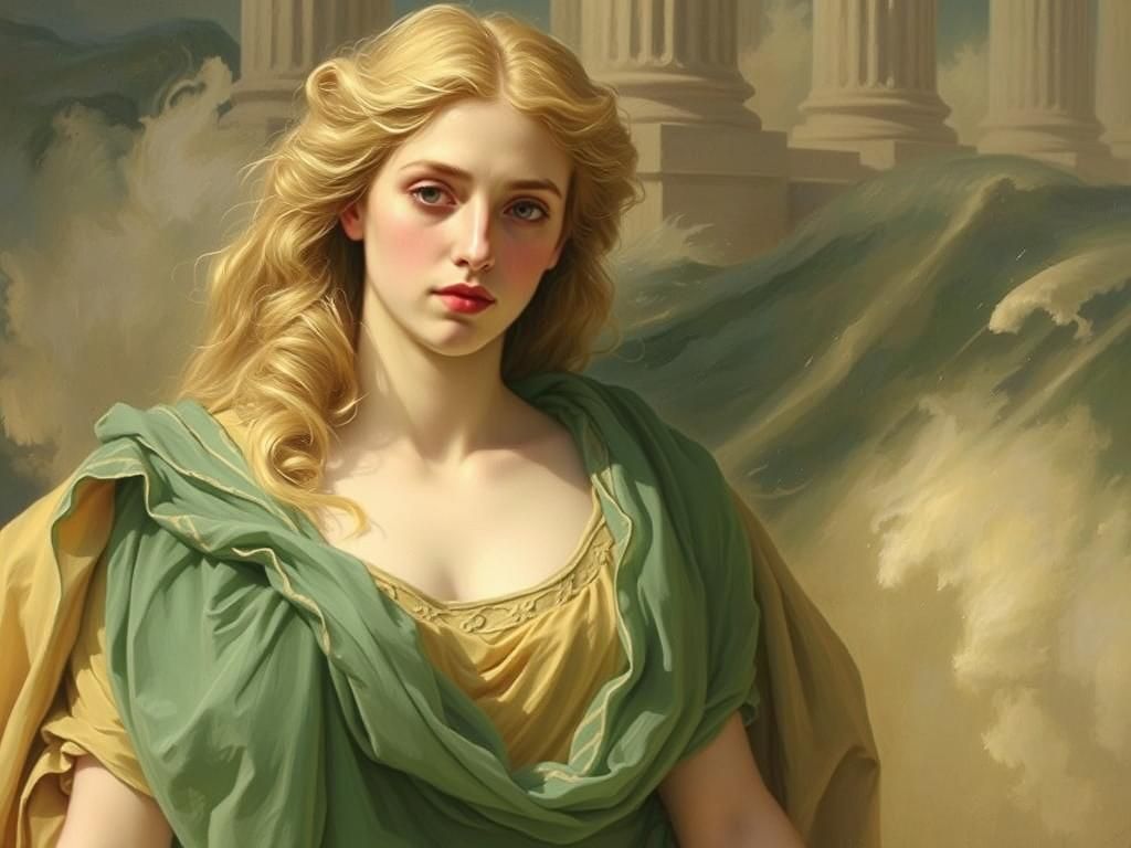 Aphrodite in Emerald Toga: A Neoclassical Painting