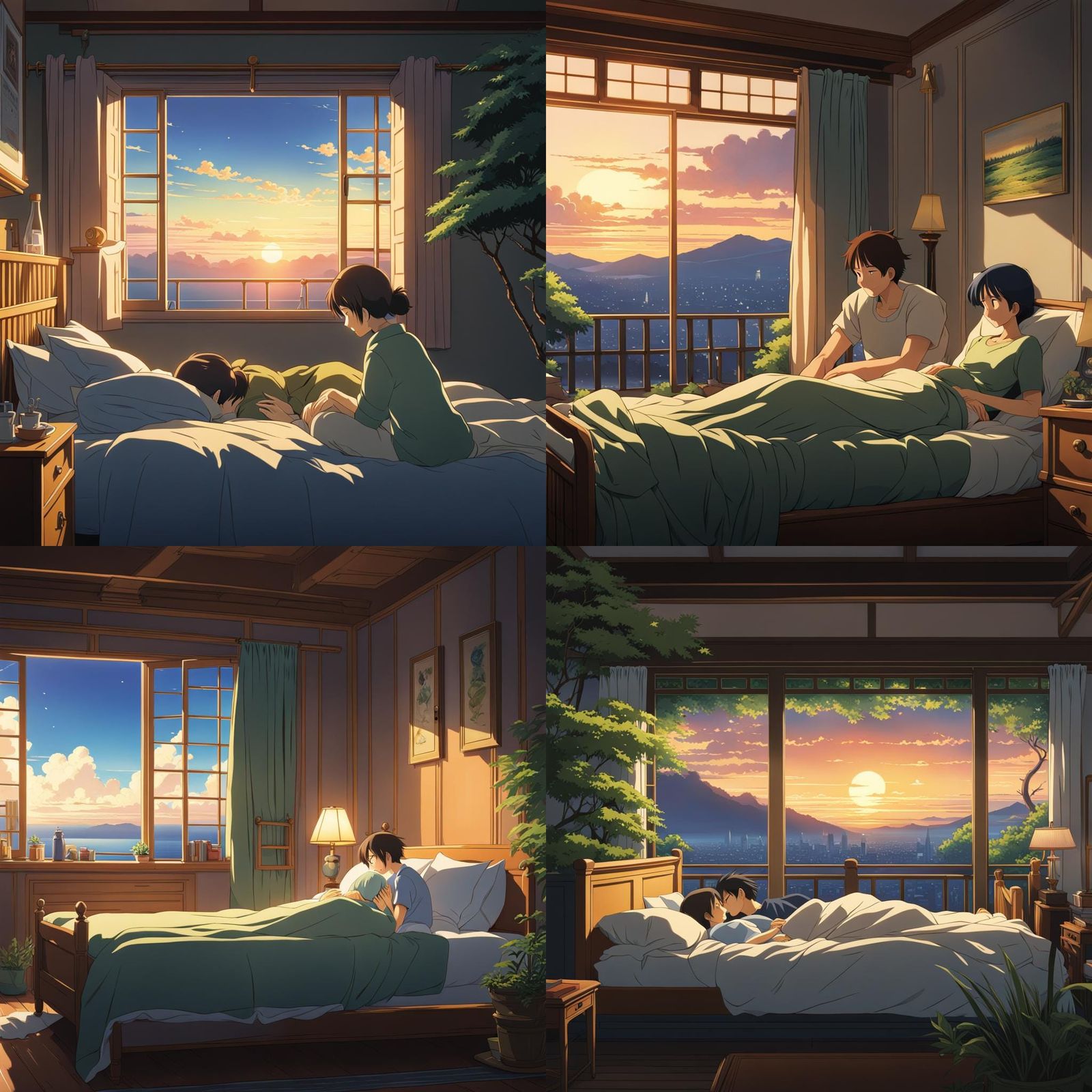 Angry Couple in Bed: Studio Ghibli Anime Style