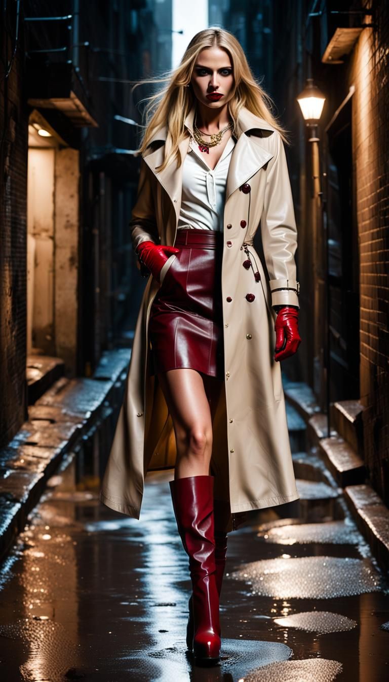 Worried Woman in Alley at Night