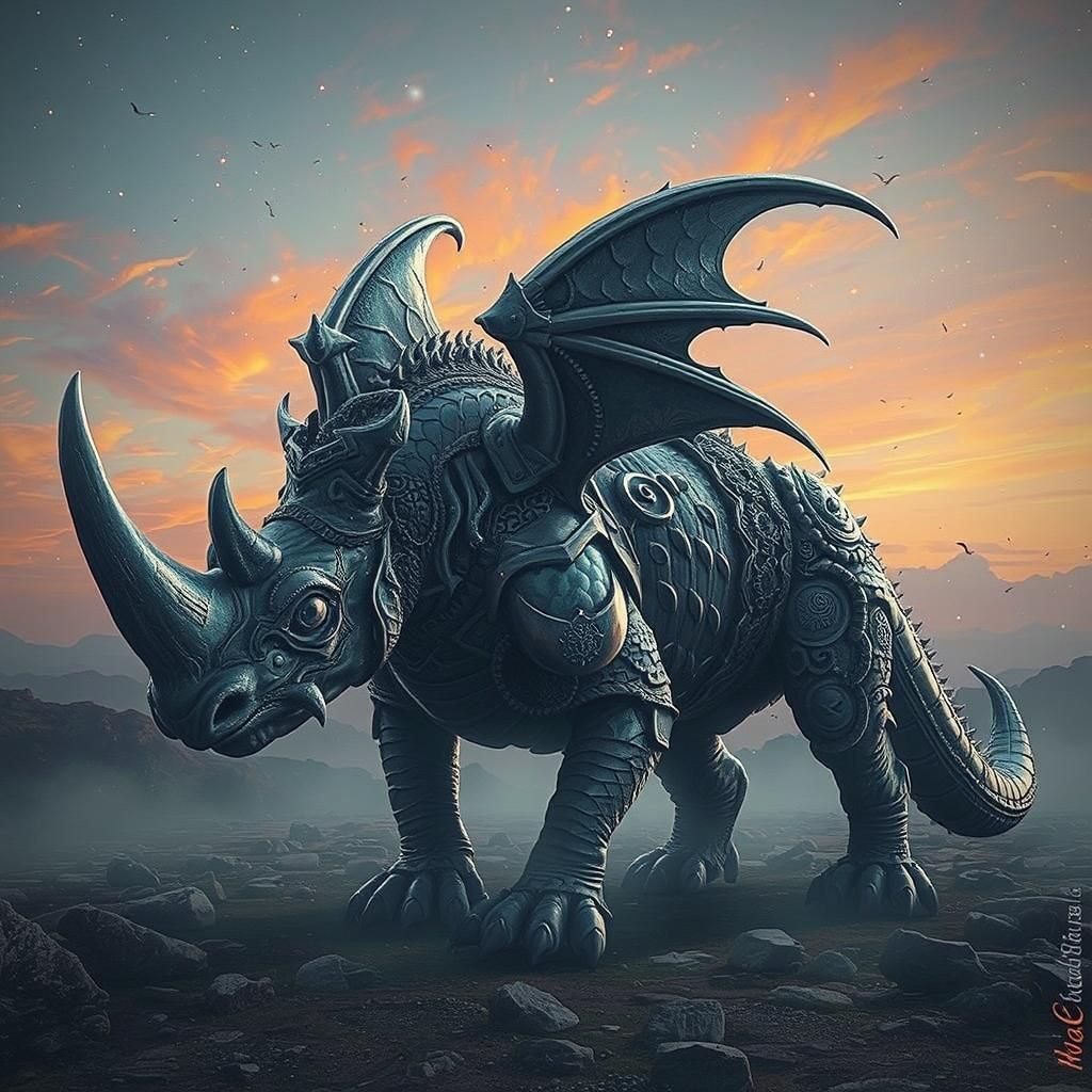Dragon Rhino Hybrid in Ethereal Fantasy Realm
