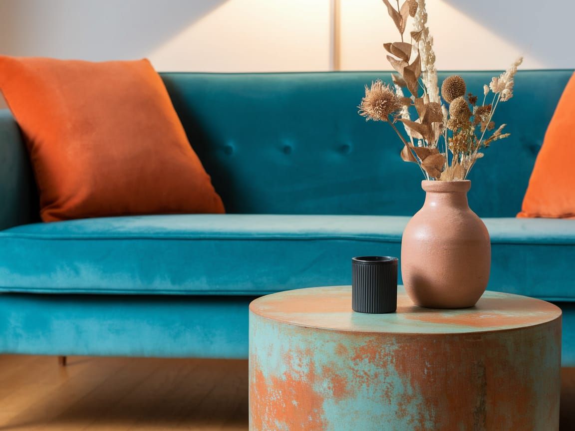 Cozy Turquoise Living Room Scene in Eclectic Style