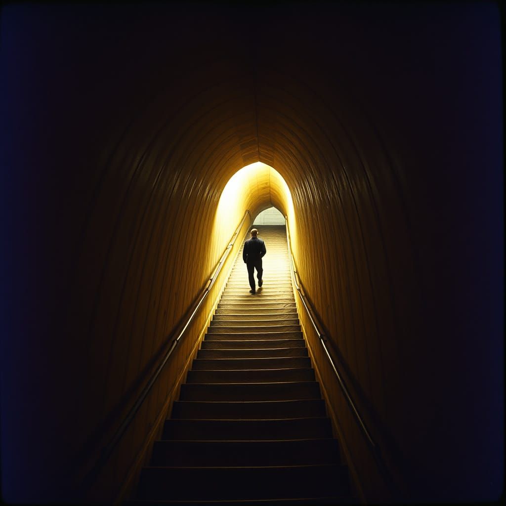 Figure on Endless Staircase with Graffiti Art