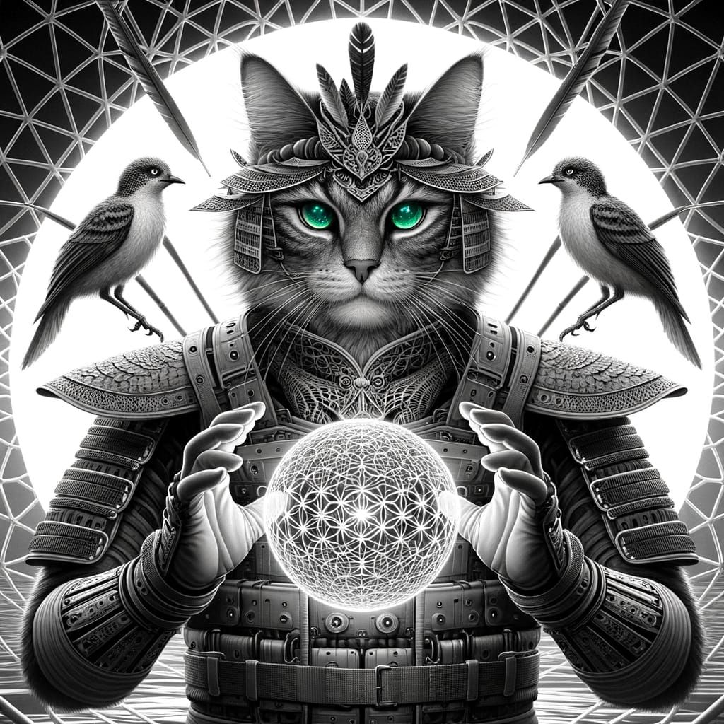 Mystical Feline Conjures Optical Illusions Amidst Samurai Ge...