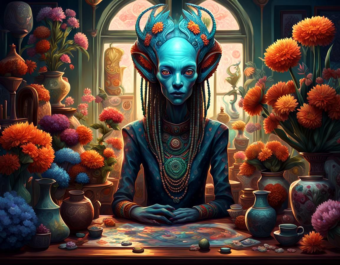 Alien Woman Portrait in Post-Impressionist Style