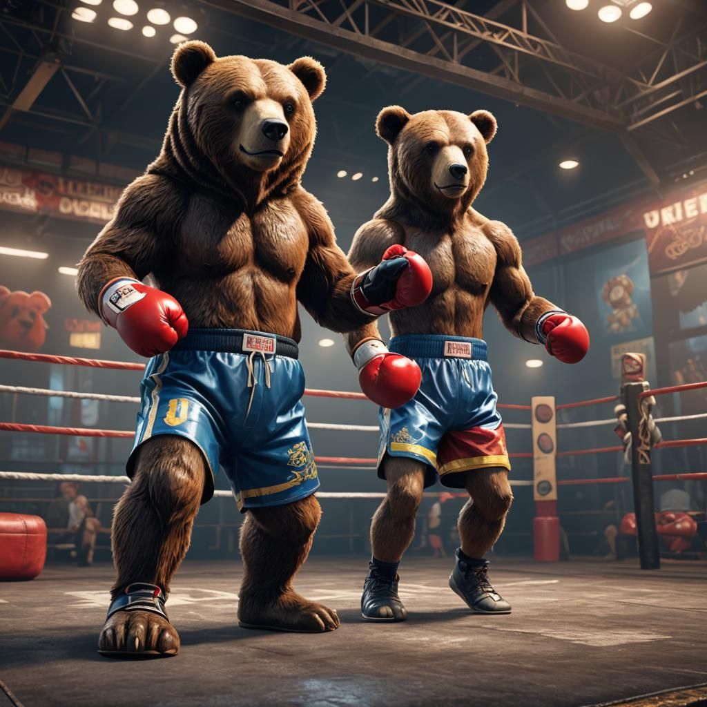 3D Bear Boxer in Ring: Detailed Matte Painting