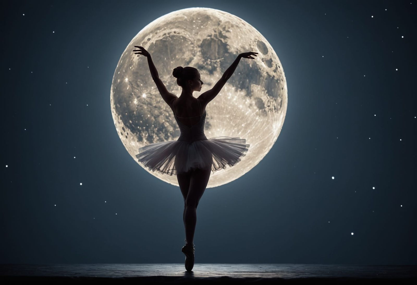 Ballerina Dancing Backlit by the Moon