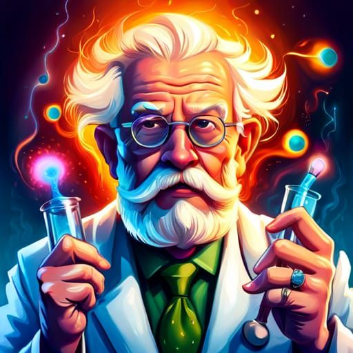 Mad Scientist in Detailed Laboratory, Art Nouveau Portrait