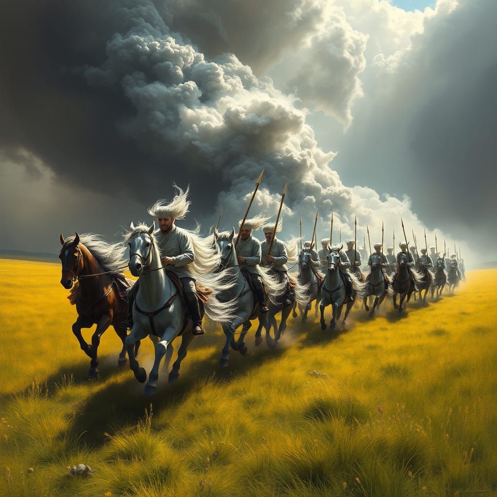 Ghostly Cossack Horde Sweeping Across Summer Field