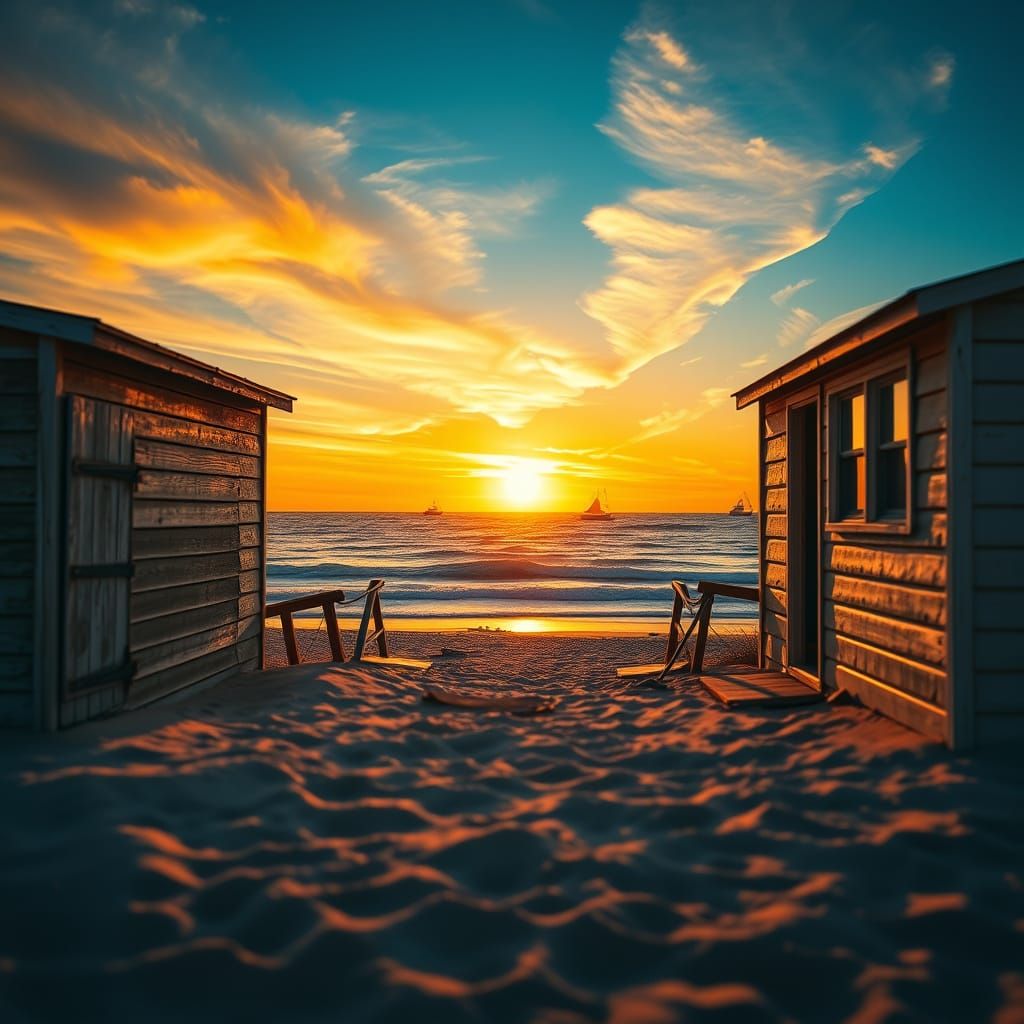 Sunset Over Weathered Beach Houses
