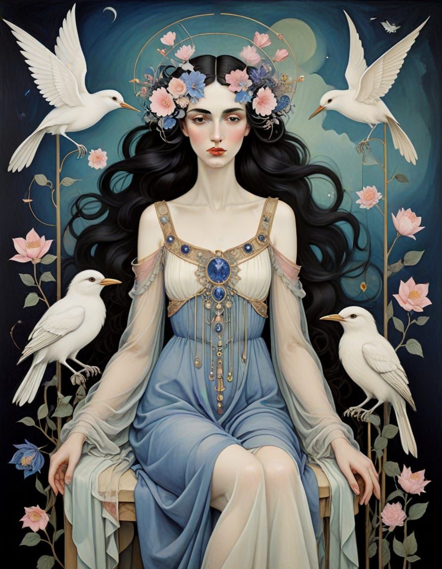 ethereal woman with birds