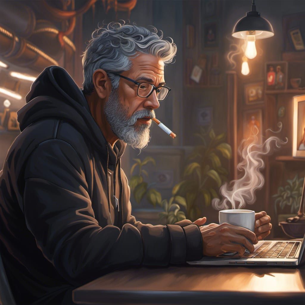 Man with Macbook: Hyperrealistic Digital Portrait