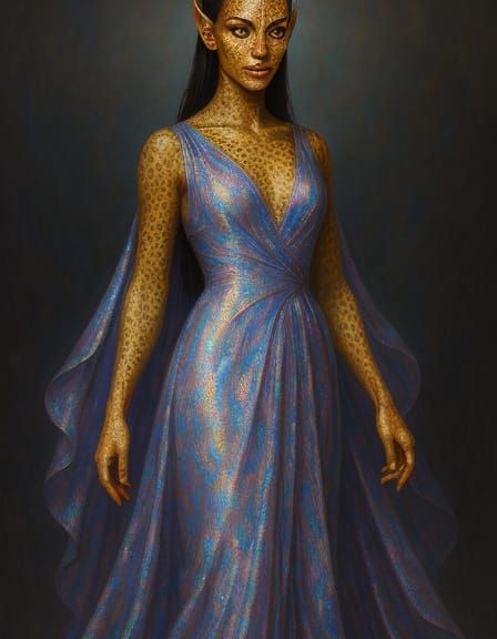 Alien Female in Fractal Silk Gown