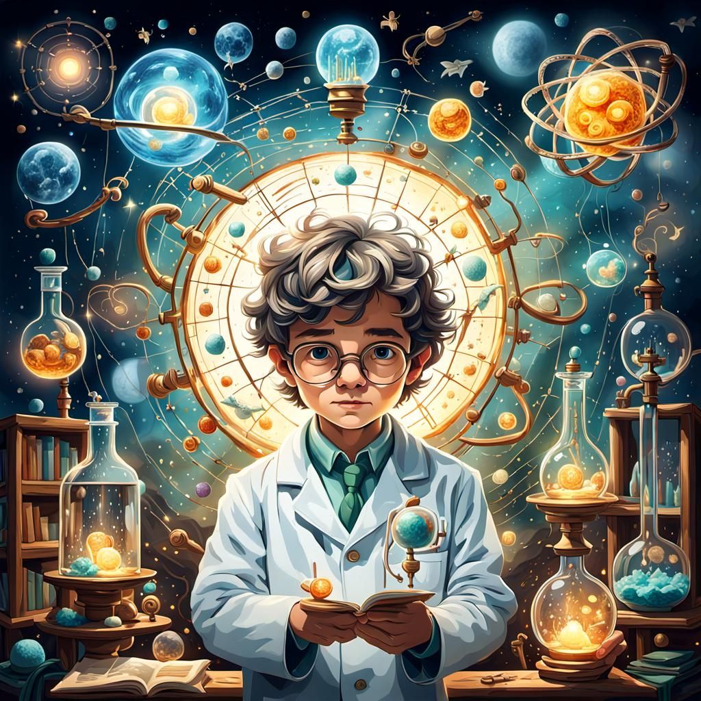 Whimsical Scientist's Dream with Magical Background
