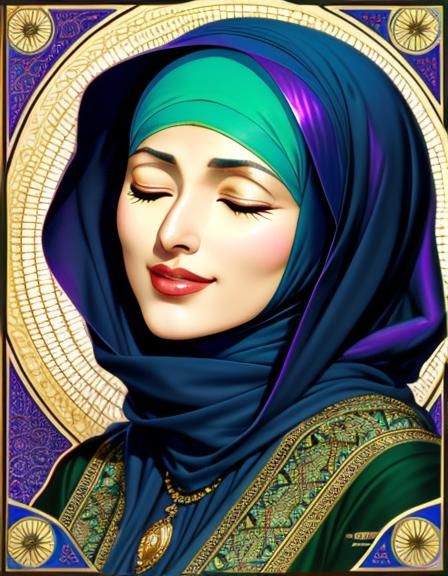 Confident Hijabi Woman in Retro Art Deco Style