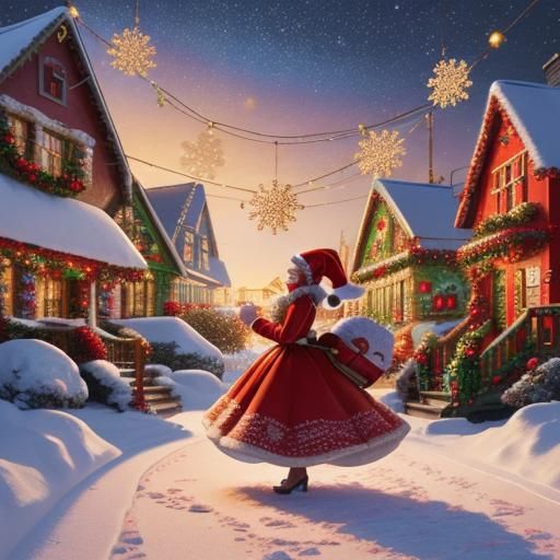Festive Christmas Village Illustration in Whimsical Style
