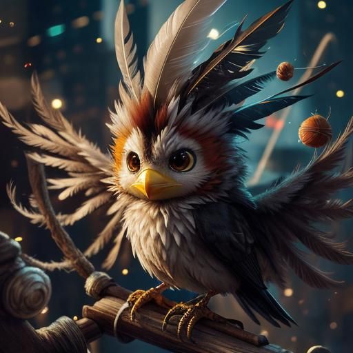 Fluffy Yellow Bird with Mohawk in Digital Art Style