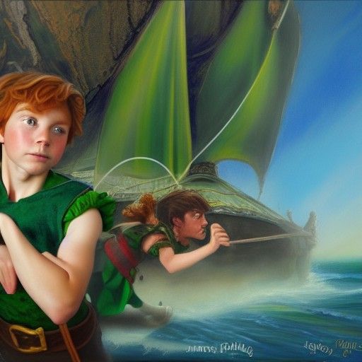 Peter Pan, Wendy, and Hook: Oil Painting