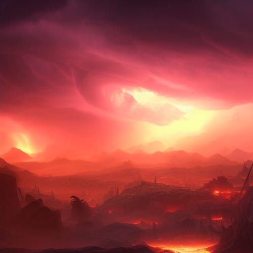 Glowing Sunset Storm: Detailed Matte Painting
