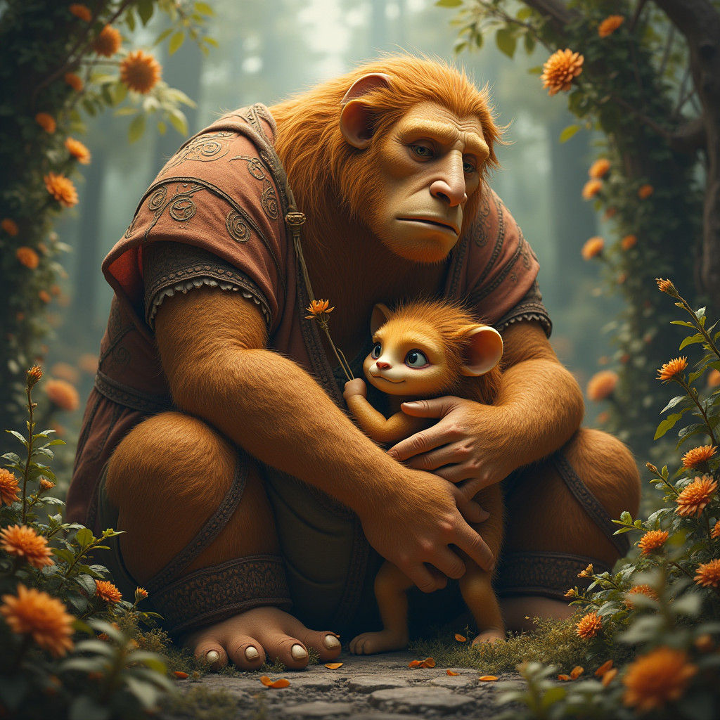 Gentle Giant's Embrace in a Whimsical World